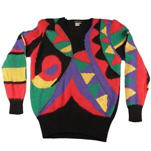 Vintage 80s Jessica Lauren Angora Blend Rhinestone Colorblock Sweater Womens M